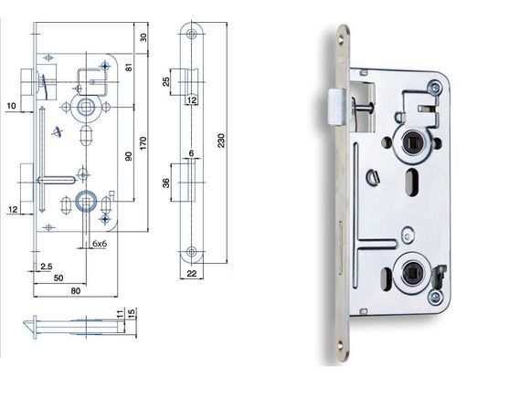 Zadlabací zámek 540 WC/90 P/L