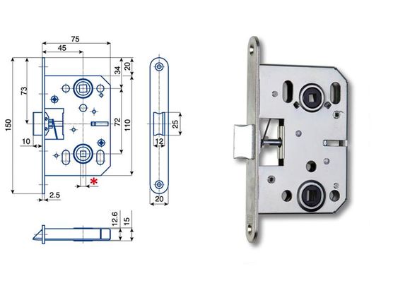 Zadlabací zámek K053 WC/72 P/L střelka