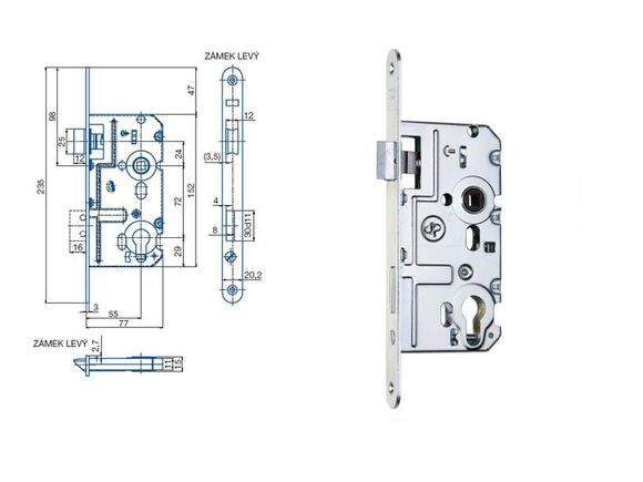 Zadlabací zámek K221 FAB/72 P