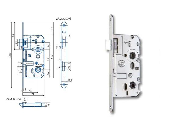 Zadlabací zámek K222 WC/72 L